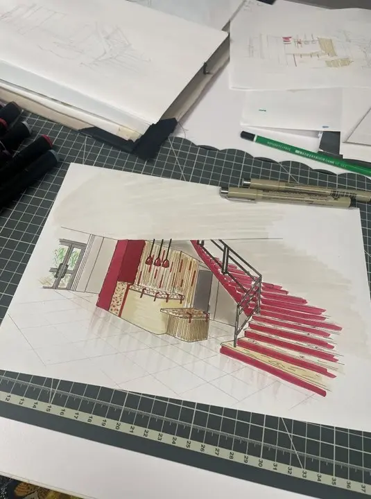 dessin en perspective. conception de comptoir d'accueil sur mesure