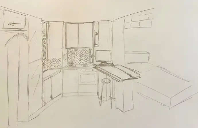 dessin à main levée, croquis, conception mobilier sur-mesure